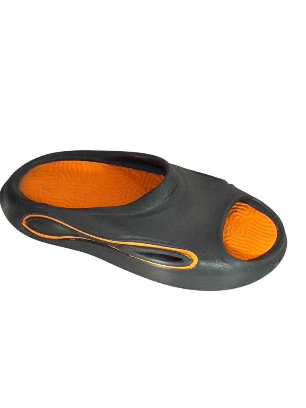 Unisex Black & Orange Open-Toe Rubber Slip-On Sandals With Contoured Footbed